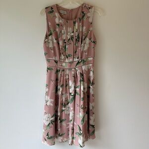 Hobbs Kiri midi dress spring blush Floral print crew neck fit flare 6 sleeveless